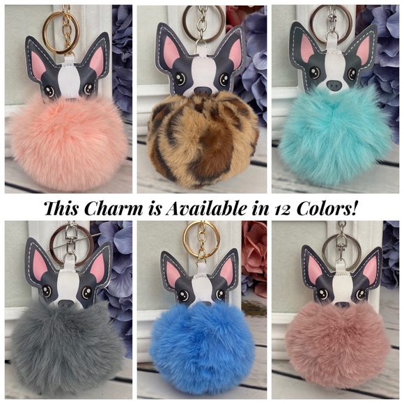 Cute Dog on Dusty Pink Pom Pom Keychain - Picture 11 of 11